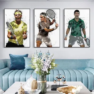 Roger Federer โปสเตอร์ราฟาเอลนาดาล,โปสเตอร์ Novak Djokovic ภาพพิมพ์ศิลปะเทนนิสภาพจิตรกรรมบนผนังภาพจิตรกรรมศิลปะบนผืนผ้าใบสำหรับตกแต่งห้องนั่งเล่น