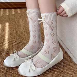 White Heart Patterned Slouch <b>Socks</b> Mid Calf Nylon Women's Ballet Style <b>Socks</b> - Product Image 1