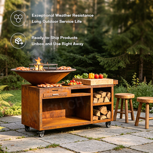 Parrilla de Carbón para Exteriores MEISU.CH, Barbacoa de Acero Corten para Jardín, Ahumador a Leña Personalizado, WS-TB - Product Image 1