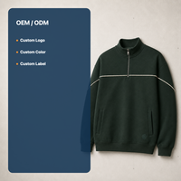 Sweat-shirt personnalisé vert foncé à col montant et demi-zip avec passepoil contrastant pour homme