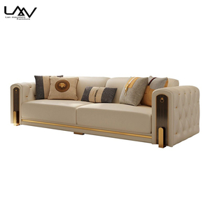 Salon moderne haut de gamme ensemble de canapés de luxe 3 + 2 + 1 salon de style design avec cadre en bois canapé en cuir beige meubles - Product Image 6