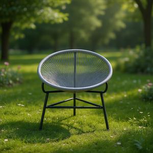 Chaise lune de patio en polyrotin gris avec structure en acier, chaise de jardin contemporaine, mobilier d'extérieur - Product Image 2