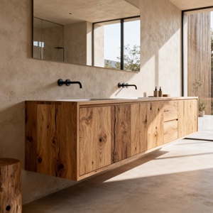 Meuble-lavabo double sur mesure en chêne massif pour solution <span class=keywords><strong>de</strong></span> <span class=keywords><strong>salle</strong></span> <span class=keywords><strong>de</strong></span> <span class=keywords><strong>bain</strong></span> <span class=keywords><strong>de</strong></span> villa <span class=keywords><strong>de</strong></span> luxe - Product Image 3