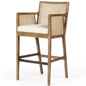 Tabouret de bar haut durable Antonia Cane Counter en polyester, lin, bois massif et fer forgé pour bar à domicile - Product Image 3