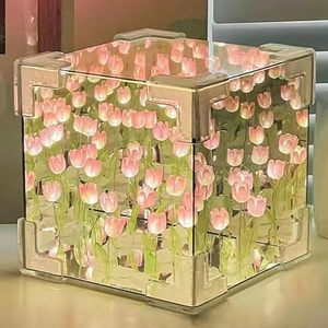 Lampe LED Tulipe Faite à la Main DIY, Boîte Carrée, Miroir Infini, 20 Fleurs, Lampe de Table, Veilleuse d'Intérieur, Cadeau de Noël Créatif - Product Image 4