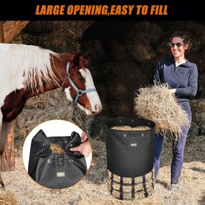 Échantillon gratuit Sac fourre-tout grande capacité à huit compartiments, imperméable, pour foin de cheval, avec sangle amovible et surpiqûres décoratives, pour l'alimentation des chèvres et des moutons - Product Image 2