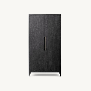 Armoire de rangement haute élégante et moderne en chêne cerisé gris brun à 2 portes avec poignées métalliques foncées pour salon et chambre à coucher, personnalisable OEM - Product Image 2