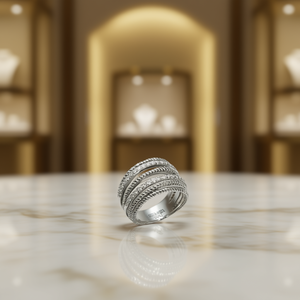 Anello di Lusso in Oro Bianco con Diamante Rotondo per Donne F605, Taglio Naturale Colore D Certificato per Gioielli di Fidanzamento con Accenti in Rame - Product Image 2