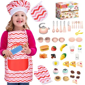 ชุดเครื่องครัวทำขนมอบสำหรับเด็ก,ของเล่นสมมติในครัวชุดทำอาหารและเบเกอรี่พร้อมผ้ากันเปื้อนและหมวกเชฟแม่พิมพ์คัพเค้กแม่พิมพ์ตัดผัก