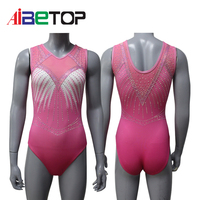 Justaucorps de gymnastique sans manches rose compétition justaucorps de gymnastique sans manches filles vêtements de danse d'entraînement