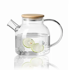 CnG40.6oz. Heat Resistant Glass Tea Pot Borosilicate Glass Teapot With Airtight Bamboo Lid Loose Leaf Tea Pot With Strainer
