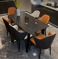 Table à manger rectangulaire moderne en pierre frittée avec pieds en métal et en bois, écologique, 6 places, pour la maison, le bureau, la cuisine, l'hôtel