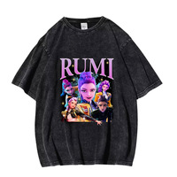 T-shirt vintage délavé K-POP Demonic Huntress Group, haut en coton imprimé tendance transfrontalier à manches courtes pour hommes et femmes