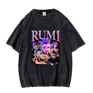 T-shirt vintage lavata Demonic Huntress <span class=keywords><strong>Group</strong></span> K-POP, top in cotone a maniche corte stampato di tendenza transfrontaliero per uomo e donna - Product Image 3