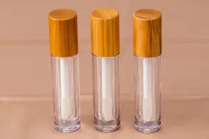 Ready To Ship Round Empty Bamboo Lid 7ml Lip Gloss Tube With Wand
