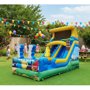 Precio al por mayor, MOQ 1 unidad, Castillo inflable de <span class=keywords><strong>palma</strong></span> para patio trasero con tobogán, tobogán acuático inflable para adultos, tobogán inflable de dibujos animados - Product Image 1