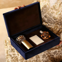Coffret Cadeau Carré Personnalisé en Velours Bleu pour Parfum et Huiles Essentielles, Boîte de Rangement Vide pour le Ramadan avec Insert