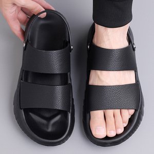 Men's Genuine Leather <b>Slides</b> Soft Sole Open Toe Casual Summer Sandals EVA Outsole Rubber Midsole - Product Image 3