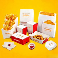 Ensemble de boîtes d'emballage pour poulet frit imprimées sur mesure, sac en papier kraft, boîte à hamburger, conteneur pour frites pour la restauration rapide