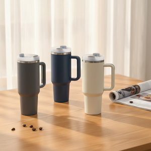 Heavy Duty 40oz Double Wall Vacuum Insulated Travel Mug with Handle and Straw Keeps Drinks Cold 24 Hours BPA Free Stainless Stee - Product Image 1