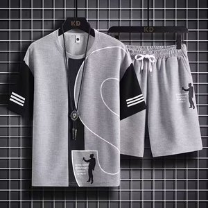 Ensemble décontracté d'été style coréen pour garçons : T-shirt ample à manches courtes et pantalon cinq-quarts simple – Ensemble deux pièces pour homme - Product Image 4