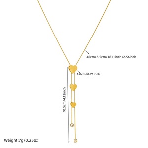 Fashionable Gold Plated Stainless Steel Heart Shape Chain Tassel Pendant Clavicle Necklace For Daily Wear Gift - Product Image 4