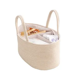 Design Cotton Rope Diaper Baby Nursery Storage Bin Car Caddy Organizer Wholesale Handwoven 100% Cotton Baby Diaper Basket