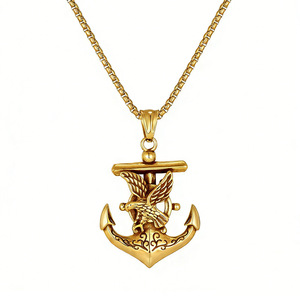 Collier pour homme en acier inoxydable avec ancre de bateau et aigle en relief vintage, pour usage quotidien en extérieur, accessoire personnalisé - Product Image 2
