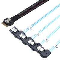 Câble adaptateur PCIE Slimline SAS 4.0 haute vitesse 38P SFF-8654 4i à 4 SATA avec connecteur femelle à angle droit 7P pour ordinateurs