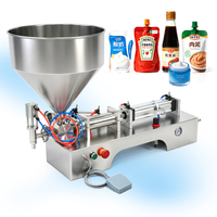Machine de remplissage semi-automatique à piston pour pâtes et liquides avec volume réglable, trémie de 30 L et buse anti-goutte