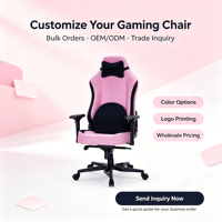 Chaise de jeu ergonomique en cuir rose avec accoudoirs 4D réglables, pivotante, mécanisme papillon à vérin à gaz 4 positions, appui-tête et soutien lombaire