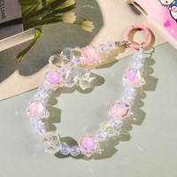 Porte-clés Collier Perlé Nœud Papillon Couleurs Bonbon, Chaîne de Sac Créative avec Perles en Forme de Diamant, Porte-clés Perlé Transparent Effet Aurore