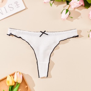 <span class=keywords><strong>Perizoma</strong></span> da donna a tinta unita in cotone a costine a vita bassa con volant e fiocco, intimo morbido e traspirante - Product Image 5