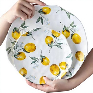 Assiette plate en porcelaine à motif <span class=keywords><strong>de</strong></span> citron irrégulier, 8 pouces, passe au micro-ondes, pour desserts et petits-déjeuners <span class=keywords><strong>de</strong></span> fêtes - Product Image 1