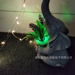 Solar <b>Elephant</b> Resin Statue Light Led Plant Pot <b>Decor</b> Outdoor Garden Lighting - Product Image 4