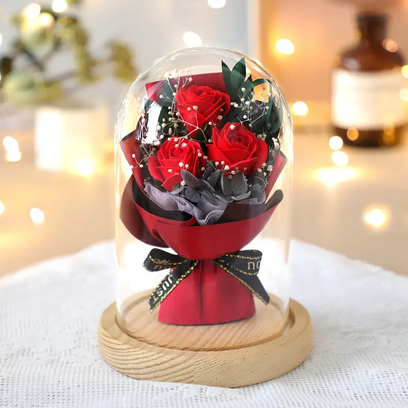 Real Rose With LED Light Preserved Roses Red Flower Eternal Flower In Glass Dome Valentine's Day Present Mother's Day Gifts