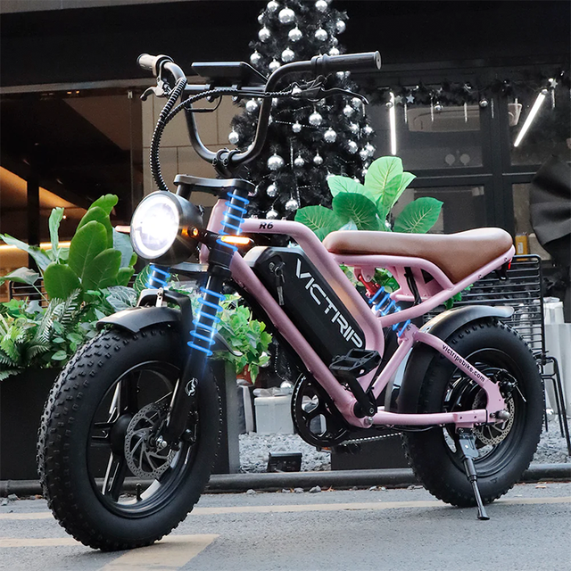 Victrip R6 Electric Bike Fat Tire 16*4.0 pink Electric Bike Full Suspension Electric Bike Headlight Mountain Electric BiKe