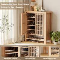 Meuble à chaussures moderne en bois de 43 pouces avec portes à lattes, 8 étagères réglables, et étagère inférieure ouverte, facile à assembler, gain de place, pour la maison et l'hôtel
