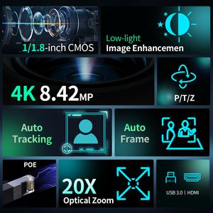20x 4K Ultra HD Otomatik Takipli PTZ Konferans Kamerası, Video Toplantıları, Canlı Yayınlar, Uzaktan Eğitim için Yapay Zeka Çerçevelendirme Özelliğiyle - Product Image 3