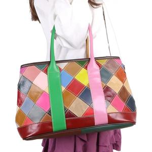 AndoBag Colorblock Patchwork <b>Tote</b> <b>Bags</b>, Genuine Leather Satchel Purse, Luxury Top Handle Shoulder <b>Bag</b> for Women 1728 - Product Image 3