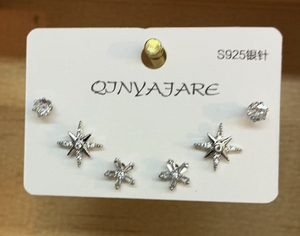 Orecchini a stella Qjnyajare placcati argento con cristalli e strass, ago in argento S925, gioielli alla moda in stile francese - Product Image 3