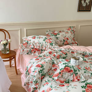 Parure <span class=keywords><strong>de</strong></span> lit 4 pièces en coton égyptien style français avec <span class=keywords><strong>motif</strong></span> floral réactif 600 fils/cm² antistatique et respirant - Product Image 4