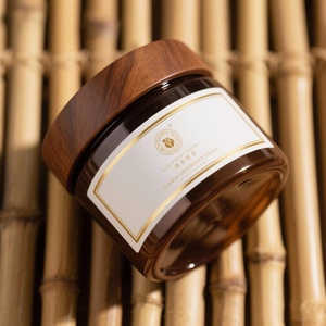 Cosmetic Packaging 50ml 150ml 250ml 500ml Frosted clear Amber Scrub Body Butter Pet <b>Plastic</b> Cream <b>Jar</b> with Bamboo Lid - Product Image 2