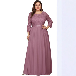 Plus Size Women's Long Evening Gown Lace Bodice <b>Chiffon</b> Skirt Waist Shaping Stand Collar Formal Dress For Banquet Performance - Product Image 2