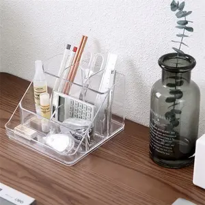 Multipurpose Acrylic Desk Stationery Pen Memo Holder Transparent Plastic Office Desktop Stationery 6 Drawers Storage Organizer