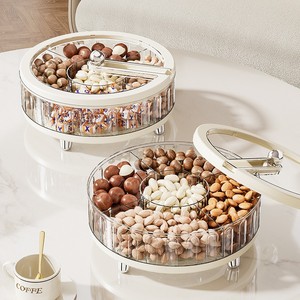 Round Snack Storage Box With Lid 1-3L Rotating Compartmentalized Fruit Tray Dustproof Household Container - Product Image 3