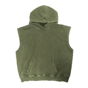 Wholesale OEM Logo Sleeveless hoodies with hoody cut edges men hoodies without sleeve