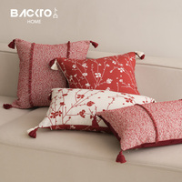 Lin coton Floral canapé housse de coussin Art imprimer glands frange jeter taie d'oreiller salon décor hôtel fournitures