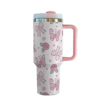 Gobelet isotherme pour voiture 40oz en acier inoxydable, rose à petites fleurs, avec poignée et paille, design moderne et minimaliste, idéal comme gobelet cadeau, pour le marché international