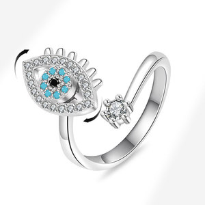 Anillos abiertos giratorios vintage con ojo turco, microincrustaciones de circonita azul, de cobre, anillos para aliviar la ansiedad, joyería para mujer - Product Image 2